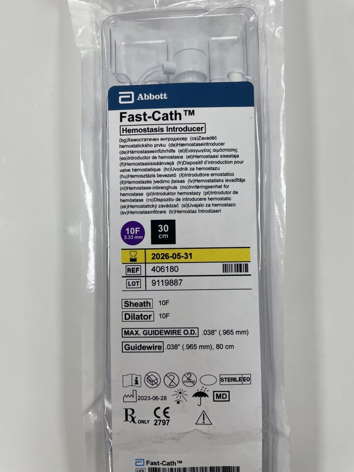 406180 - ABBOTT - Introductor de hemostasia Fast-Cath, 10 F x 30 cm, (unidad) - (Fecha de caducidad: 31/05/2026)