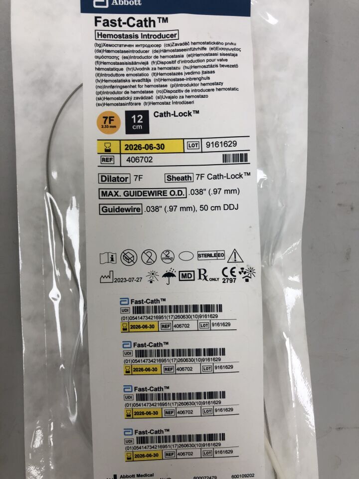406702 - 雅培 - Fast-Cath 止血導管導入器,Cath-Lock,7F x 12cm,(EA)-(有效期至:2026-06-30)