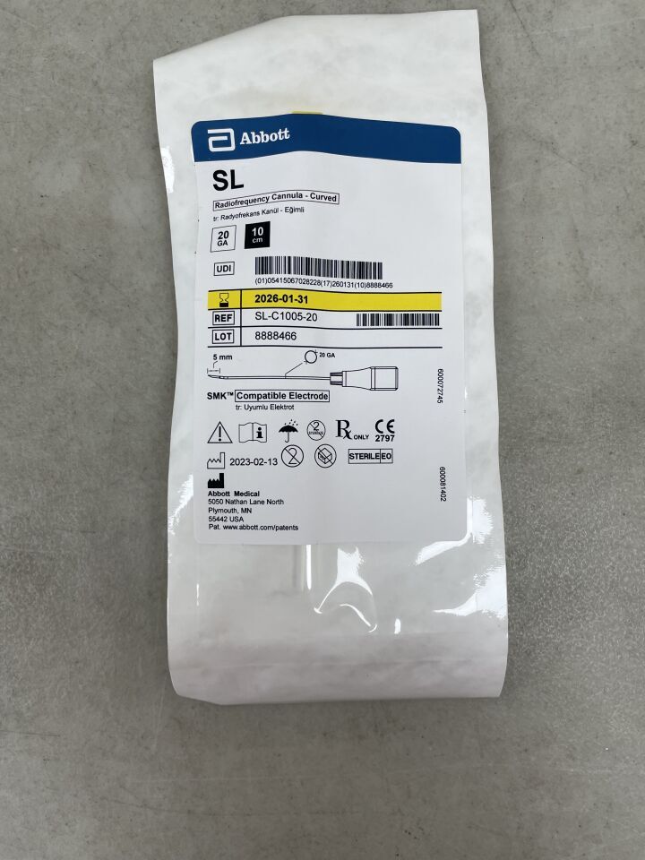 SL-C1005-20 - ABBOTT - Cánula de radiofrecuencia SL, curva, calibre 20 x 10 cm, electrodo compatible con SMK, (unidad) - (Fecha de caducidad: 31/01/2026)