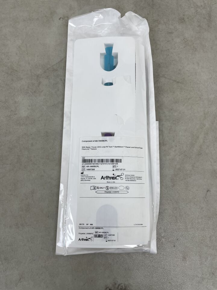 CO-AR-1665BCPL - ARTHREX - Componente de (AR-1665BCPL) LANZA, TRÓCAR, TALADRO Y PASADOR DE SUTURAS SWIFTSTITCH DE BUCLE Y TACK (SENSIBLE A LA TEMPERATURA), (CADA UNO) - (Fecha de caducidad: 31/07/2027)