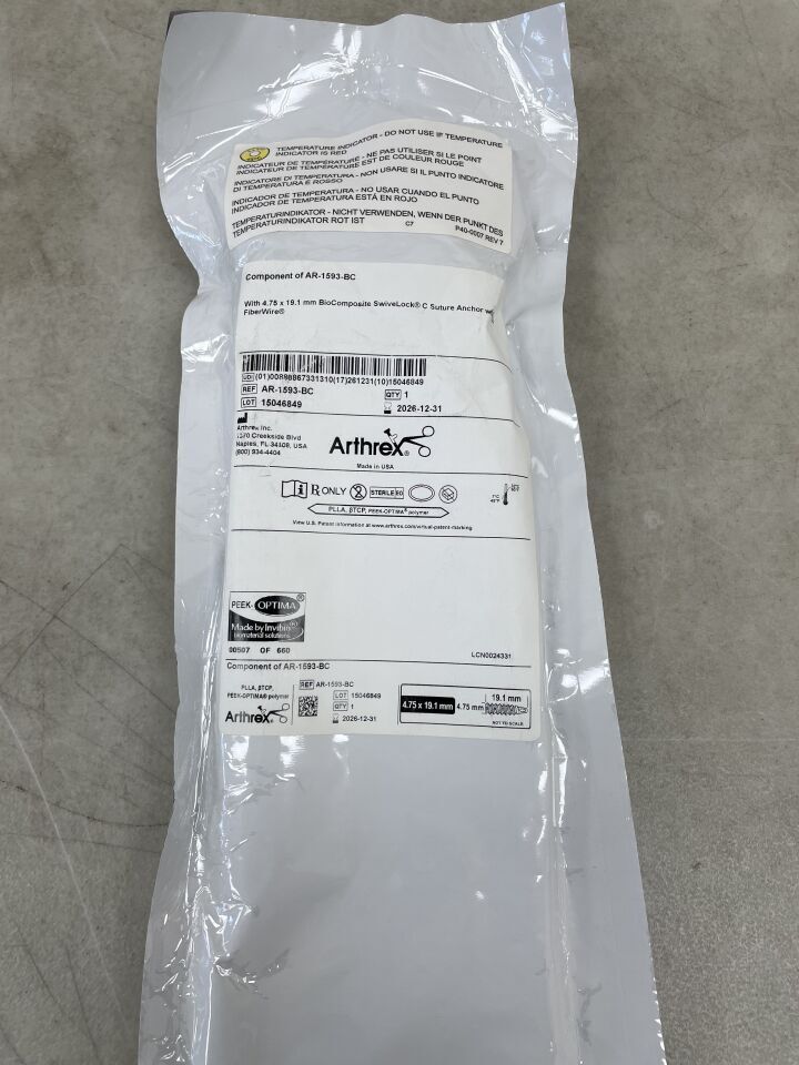 CO-AR-1593-BC - ARTHREX - Componente de (AR-1593-BC) ANCLAJE DE SUTURA BIOCOMPUESTO SWIVELOCK C DE 4,75 X 19,1 MM CON ALAMBRE DE FIBRA N.° 2, (C/U) - (Fecha de caducidad: 31/12/2026)