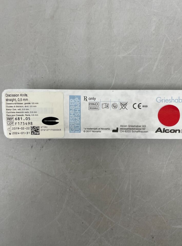 681.05 - ALCON - Grieshaber Ultrasharp Discission Knife, Straight, Reusable, (EA) - ( Expiry Date: 2025-02-28 )