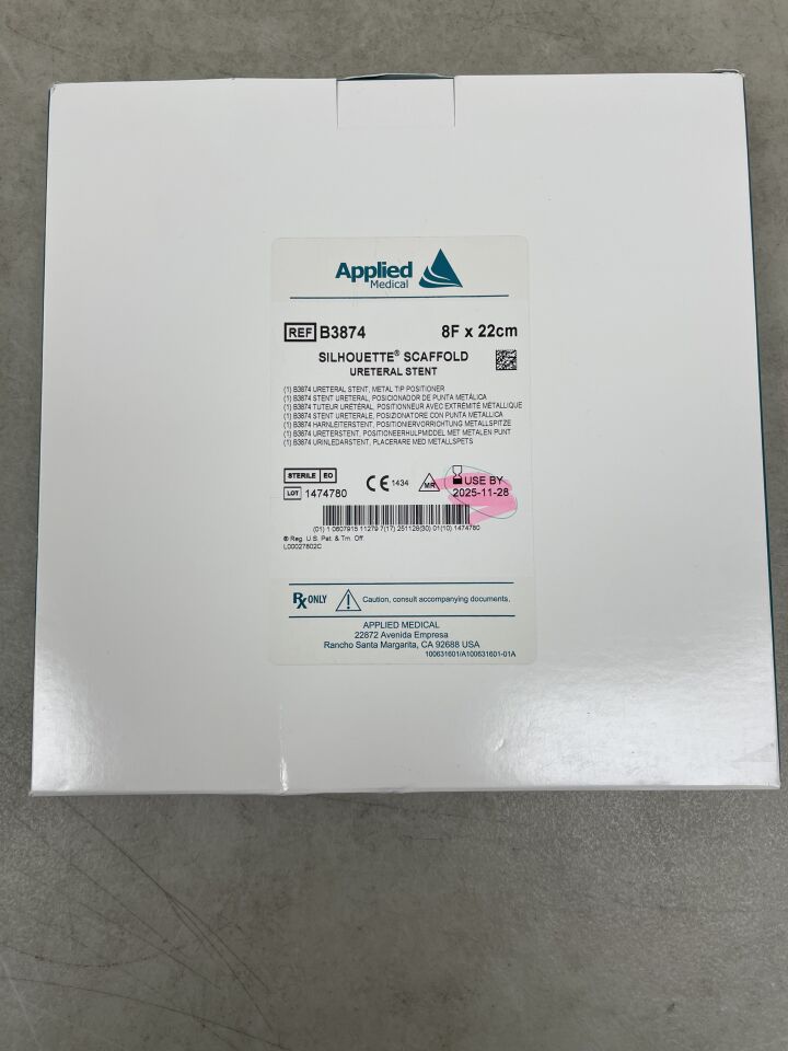 B3874 - APPLIED MEDICAL RESOURCES - B3874 Silhouette Scaffold Ureteral Stent: 8F x 22cm, (BX/1) - ( Expiry Date: 2025-11-28 )