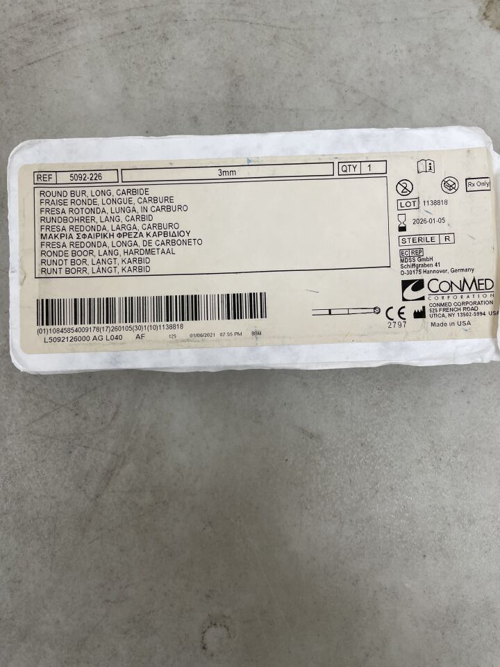 5092-226 - CONMED - Round Fluted Burr, Long Grit, 3 mm dia., (EA) - ( Expiry Date: 2026-01-05 )