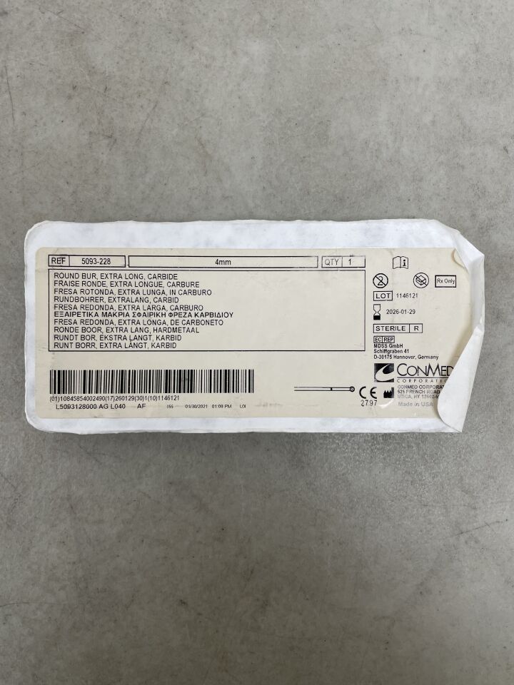 5093-228 - CONMED - Round Fluted Burr, Extra Long Grit, 4 mm dia., (EA) - ( Expiry Date: 2026-01-29 )