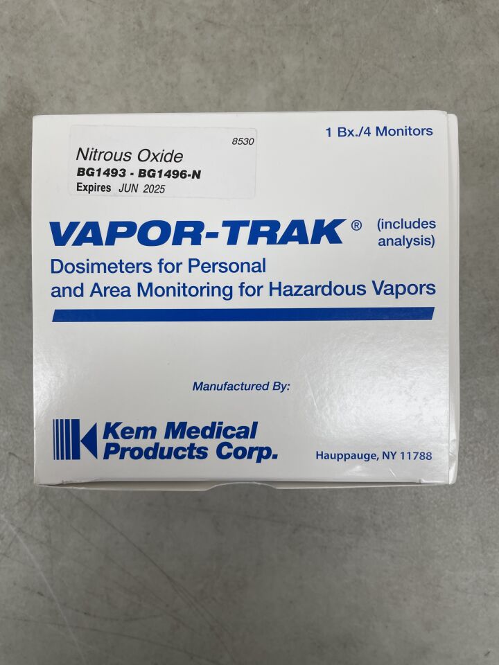 8530 - KEM MEDICAL - Vapor-Trak Monitoring Badge, Nitrous Oxide, 0.56 ppm, (BX/4)