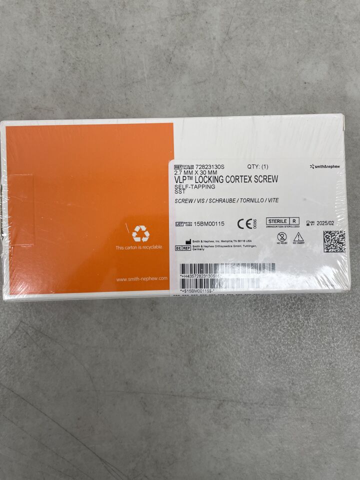 72823130S - SMITH & NEPHEW - vlp foot 2.7mm self-tapping locking cortex screw, 30mm, (BX/1) - ( Expiry Date: 2025-02-01 )