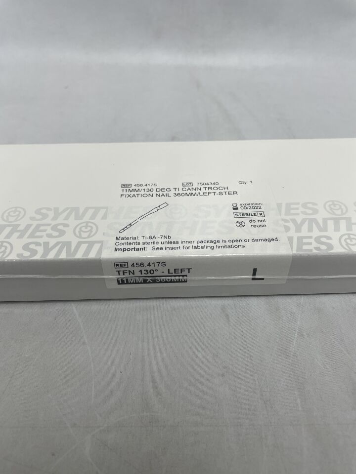 456.417S - SYNTHES - Titanium Alloy Left Cannulated Trochanteric Fixation Nail, 11 x 360mm, (BX/1) - ( Expiry Date: 2025-06-30 )