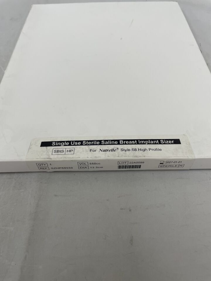 Single use sterile saline breast implant sizer box, medical surgical supply