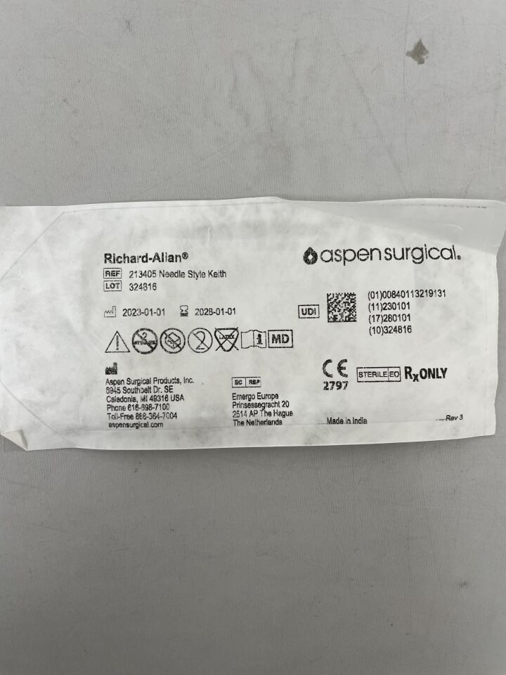 213405 - ASPEN SURGICAL - richard-allen straight cutting keith's abdominal surgical needle (2 needles per packet) , (EA) - ( Expiry Date: 2028-01-01 )