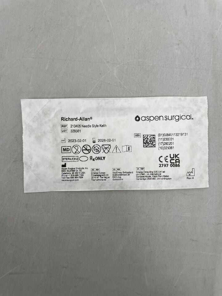 213405 - ASPEN SURGICAL - richard-allen straight cutting keith's abdominal surgical needle (2 needles per packet) , (EA) - ( Expiry Date: 2028-02-01 )