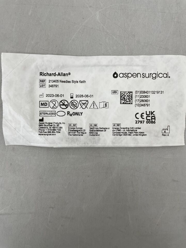 213405 - ASPEN SURGICAL - richard-allen straight cutting keith's abdominal surgical needle (2 needles per packet) , (EA) - ( Expiry Date: 2028-06-01 )