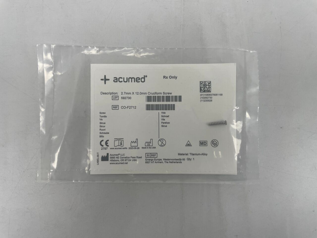 CO-F2712 - ACUMED - 2.7mm X 12.0mm 十字形螺絲,(EA)-(有效期限至:2099-12-31)