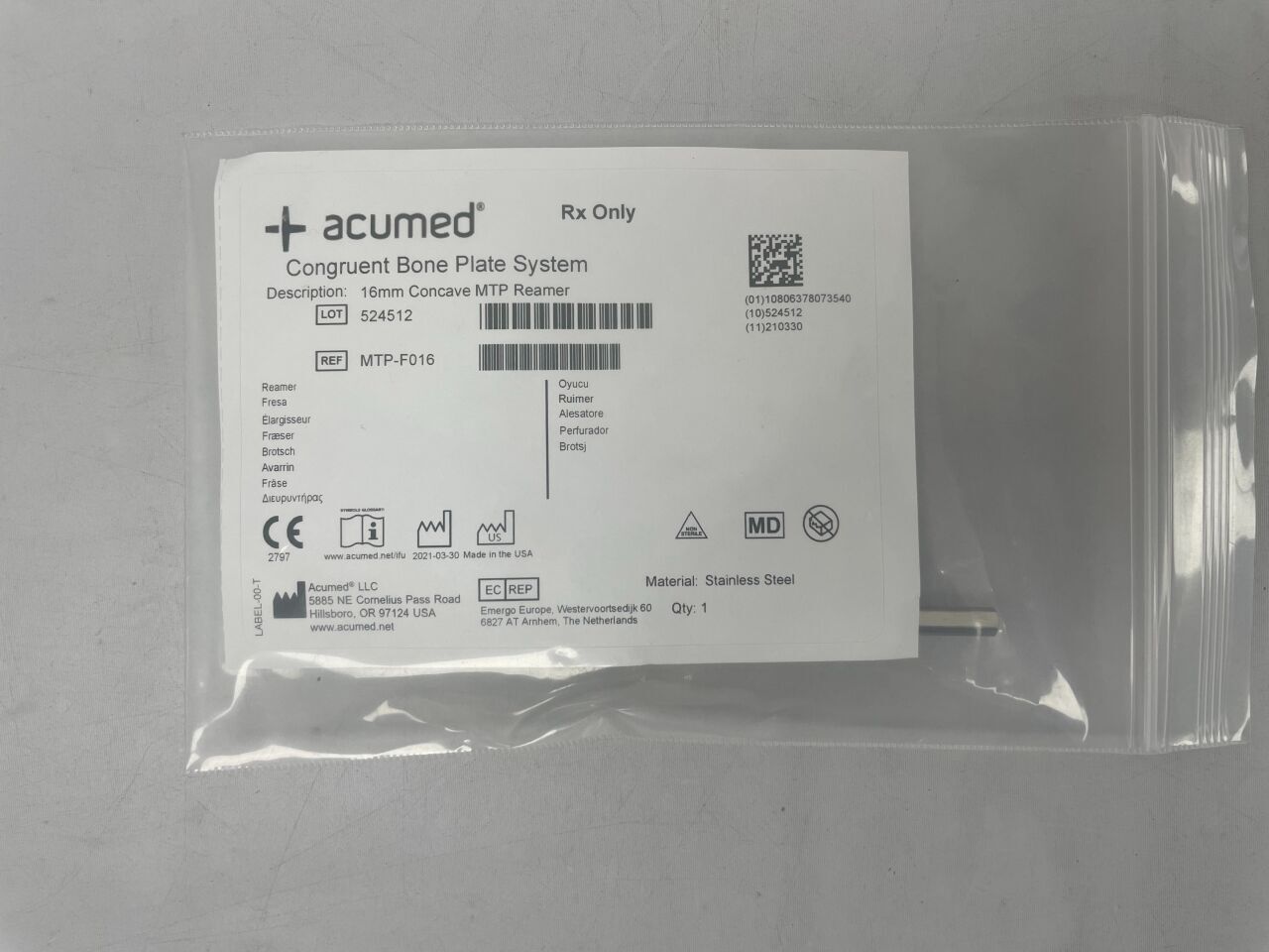 MTP-F016 - ACUMED - 同形骨板系統,16mm 凹面 MTP 擴孔器,(EA)-(有效期限至:2099-12-31)