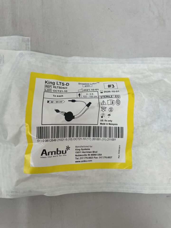 KLTSD423 - AMBU - King LTS-D Disposable Laryngeal Tube #3, (EA) - ( Expiry Date: 2026-10-01 )