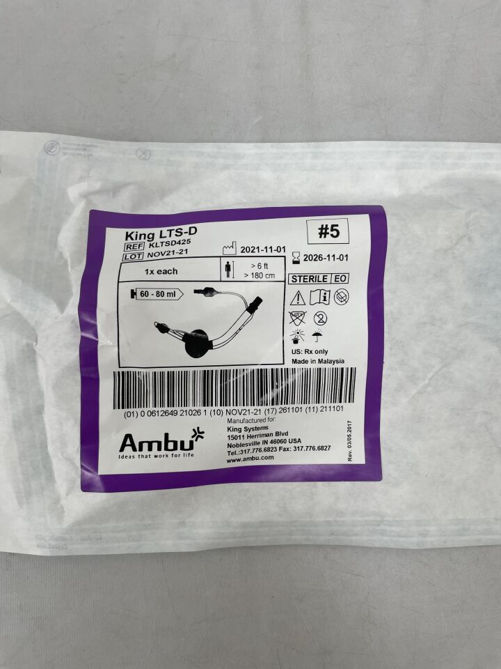 KLTSD425 - AMBU - King LTS-D Disposable Laryngeal Tube #5, (EA) - ( Expiry Date: 2026-11-01 )