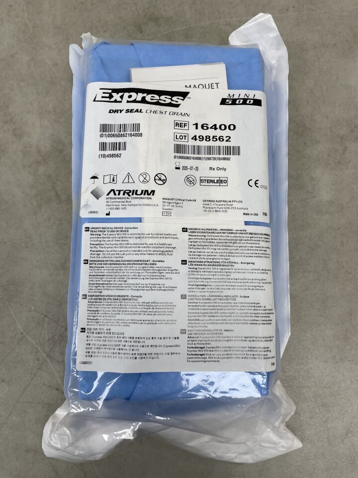 16400 - ATRIUM - Express Mini 500 Dry Seal Chest Drain, (EA) - ( Expiry Date: 2026-07-20 )