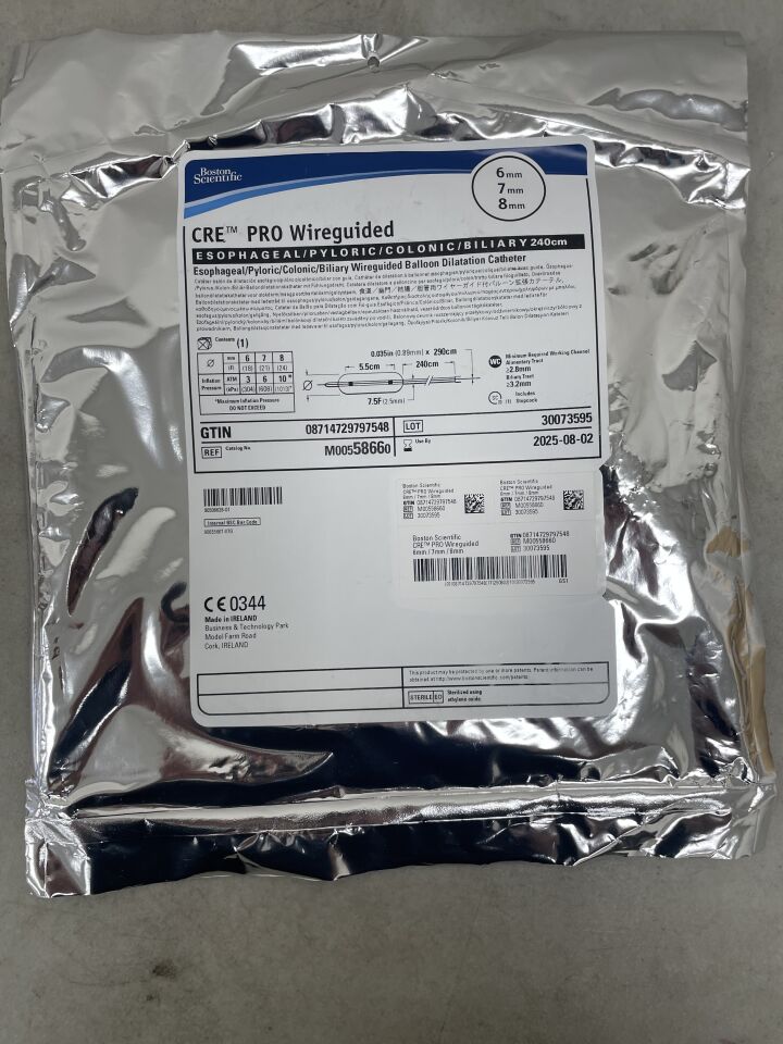 5866 - BOSTON SCIENTIFIC - CRE PRO Wireguided Balloon Dilatation Catheter - Esophageal/Pyloric/Colonic/Biliary - 6mm x 7mm x 8mm, () - ( Expiry Date: 2025-08-02 )