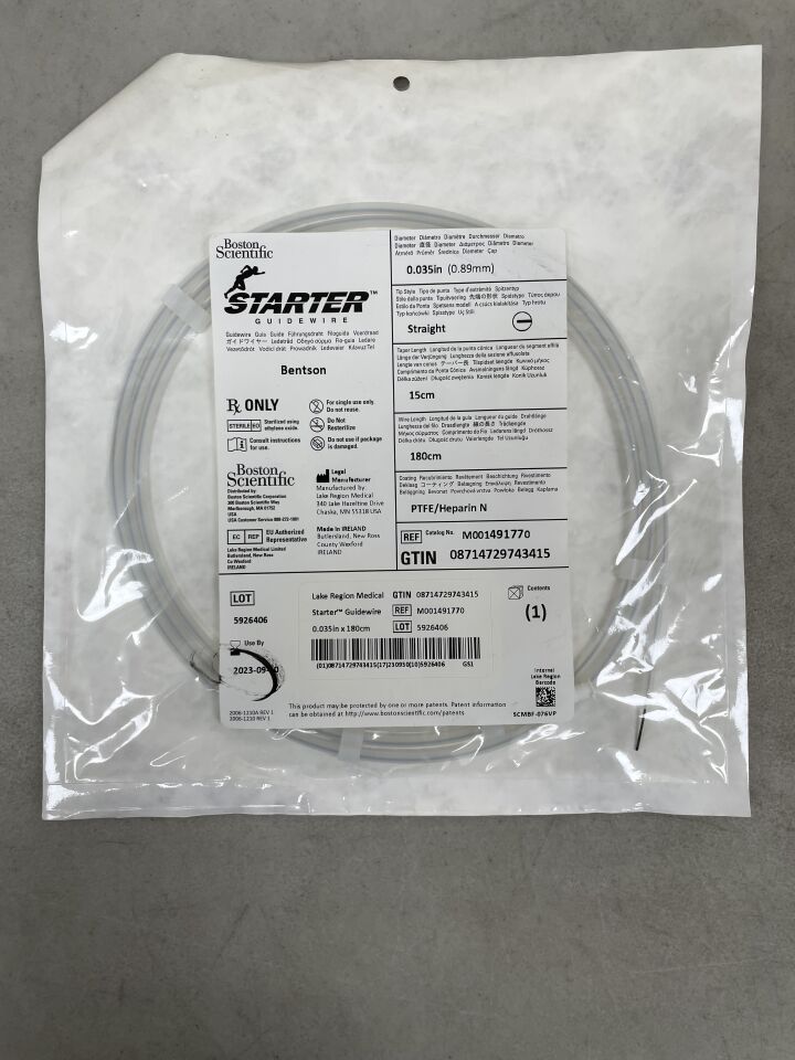 49177 - BOSTON SCIENTIFIC - Starter Guidewire Bentson .035", Straight, 15cm, 180cm, PTFE Heparin, (EA) - ( Expiry Date: 2023-09-30 )