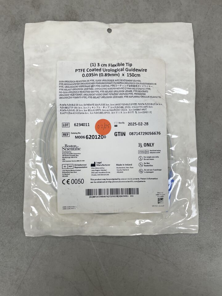 620120 - BOSTON SCIENTIFIC - PTFE Coated Urological Guidewire - 3cm Flexible Tip - .035" x 150cm, (EA) - ( Expiry Date: 2025-02-28 )
