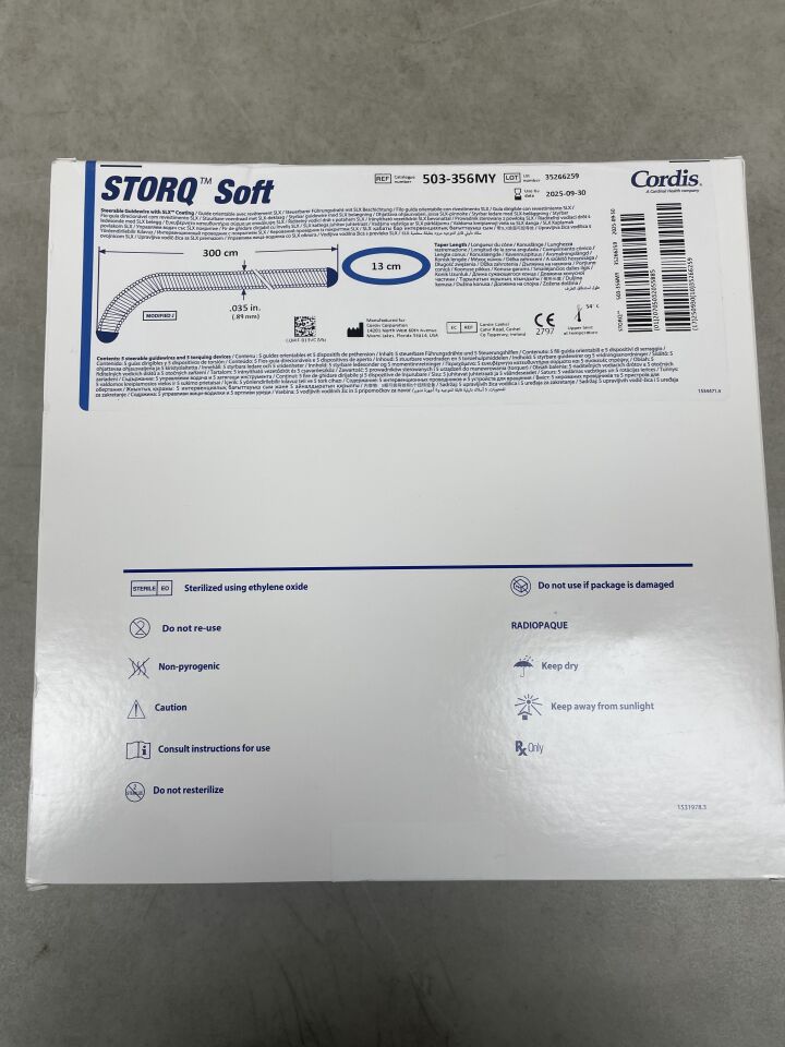 503-356MY - CORDIS - Storq Soft Steerable Guidewire, Modified J 0.035" x 300cm, (BX/5) - ( Expiry Date: 2025-09-30 )