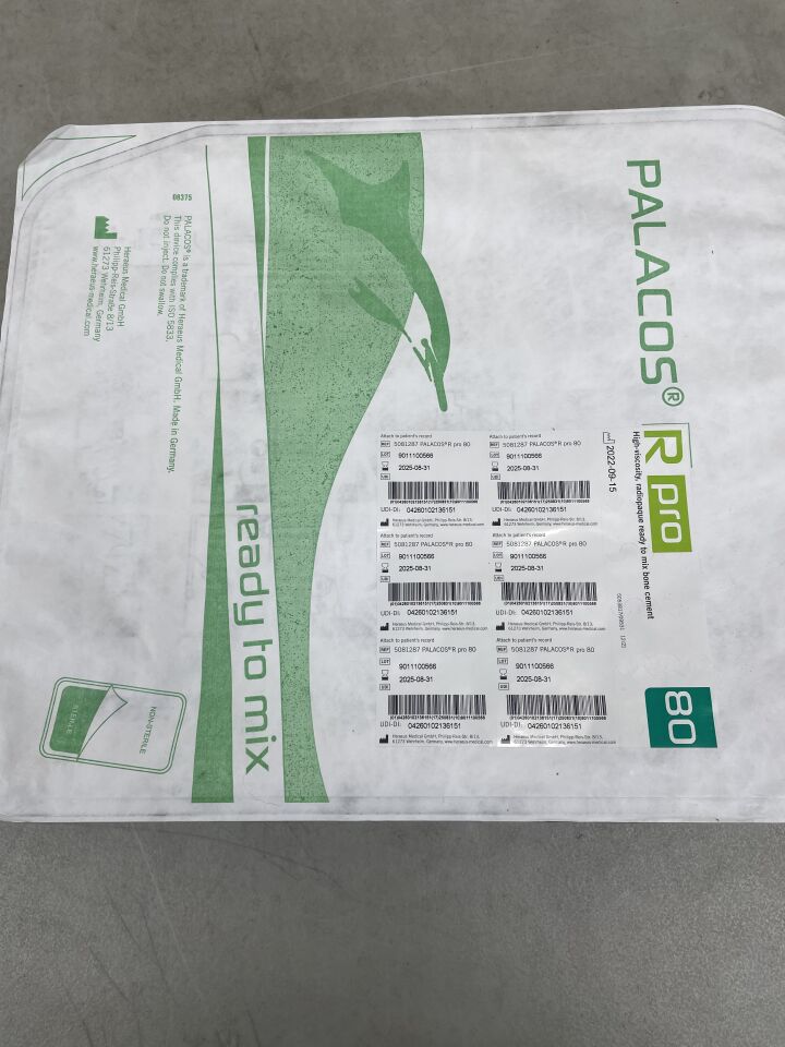 5081287 - HERAEUS MEDICAL - Palacos R Pro 80 HV High Viscosity Radiopaque Bone Cement, Ready-to-Mix, (EA) - ( Expiry Date: 2025-08-31 )
