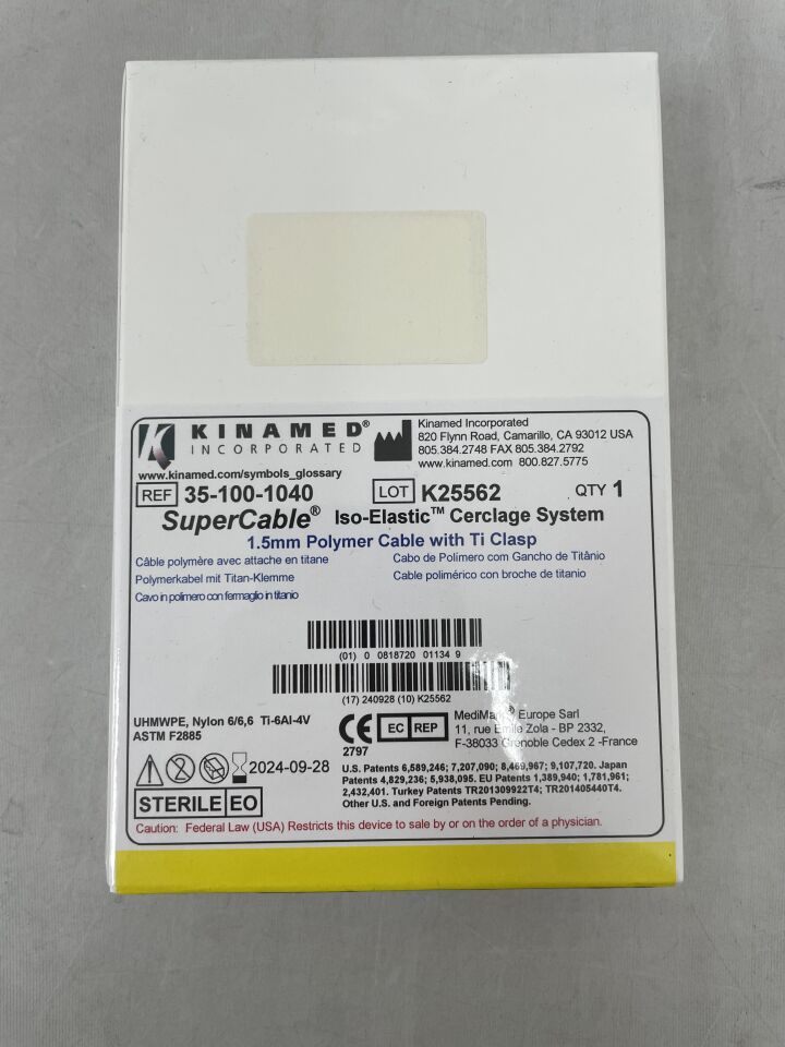 35-100-1040 - KINAMED - SuperCable Iso-Elastic Cerclage System, 1.5mm Polymer Cable w/Titanium Clasp, (BX/1) - ( Expiry Date: 2024-11-28 )