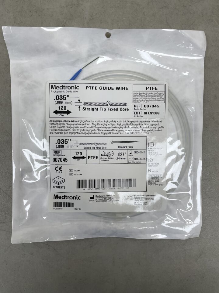 7045 - MEDTRONIC - Angiographic PTFE Guide Wire, Fixed Core 0.035" x 120cm, Straight, (EA) - ( Expiry Date: 2025-05-28 )