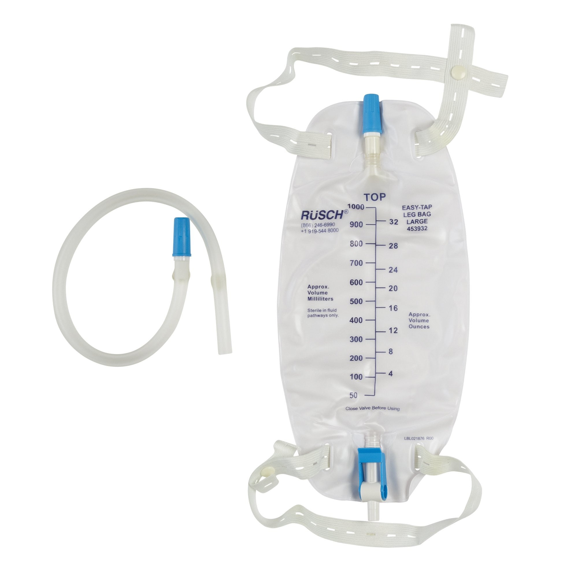 549965 - Easy Tap - Bard Urinary Leg Bag with Anti-Reflux Valve, 18'' Tubing and Cloth Strap with Buttons, without Sample Port, 950 mL, Pack of 1, (EA)