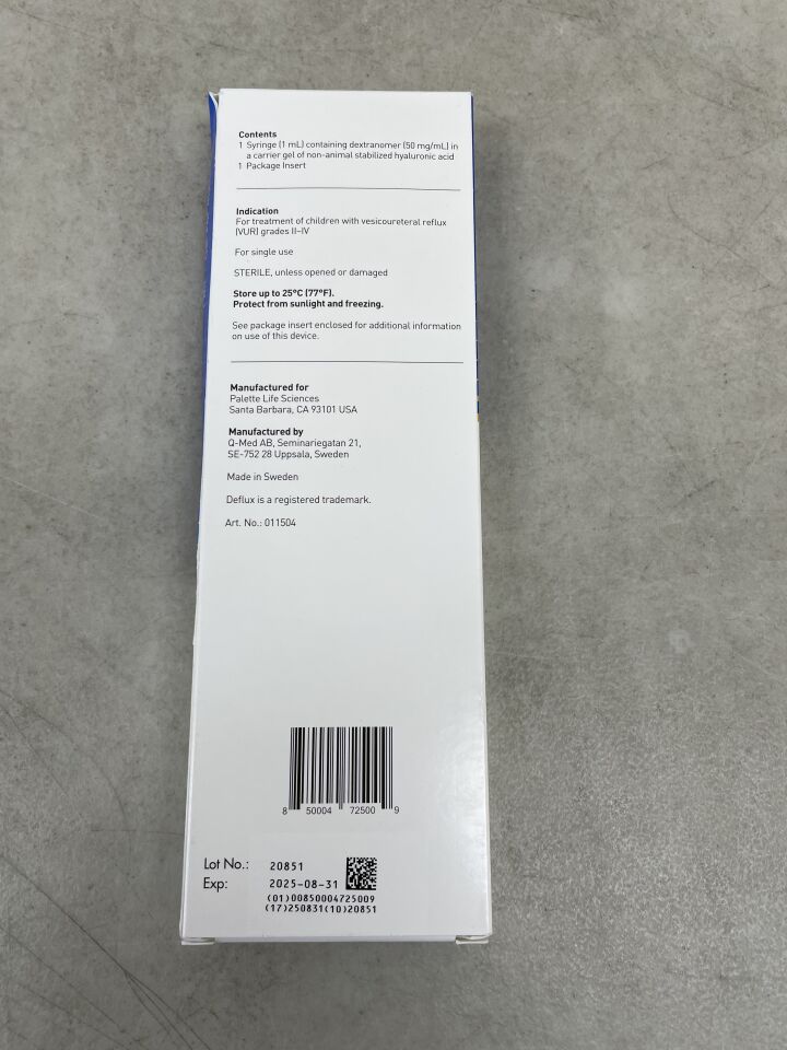 011504 - PALETTE LIFE SCIENCES - Deflux Injectable Gel, 1mL, () - ( Expiry Date: 2025-08-31 )