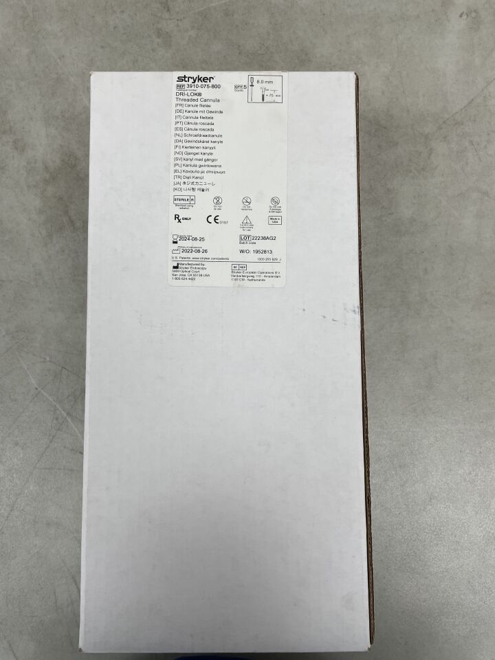 3910-075-800 - STRYKER - DRI-LOCK Threaded Cannula 8mm x 75mm, (BX/5) - ( Expiry Date: 2024-08-25 )