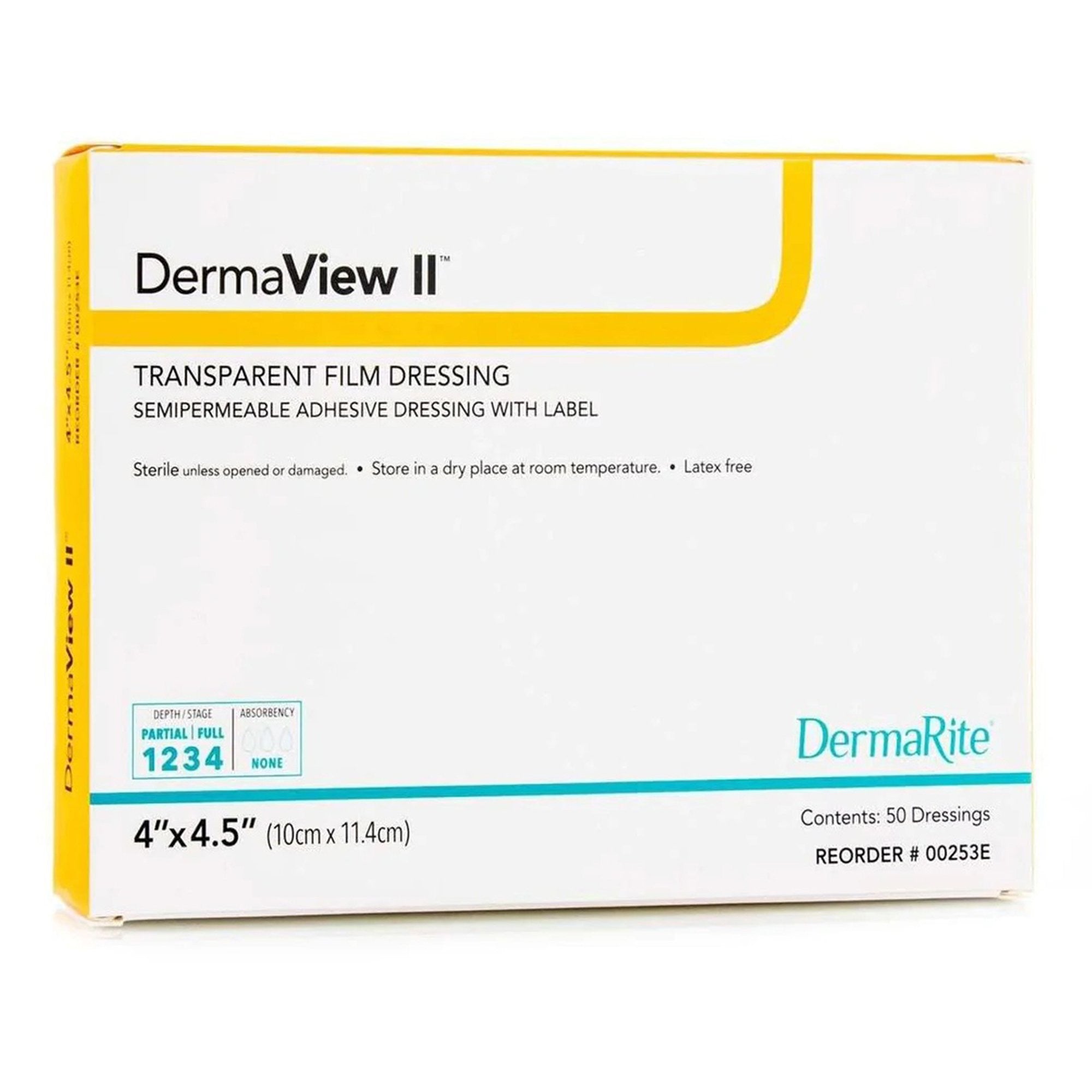584138 - Derma - DermaView II Transparent Film Dressing 4 X 4-1/2 Inch Frame Style Delivery Rectangle Sterile, 00253E, Pack of 1, (EA)