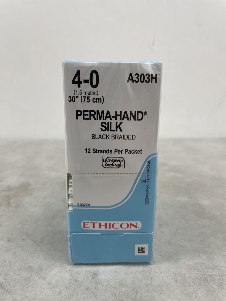 A303H - ETHICON - Perma-Hand 不可吸收編織絲線,4-0 號,30 英吋長,(盒/36)-(有效期至:2026-02-28)