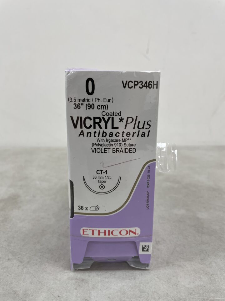 VCP346H - ETHICON - Coated Vicryl Plus Absorbable Braided Antibacterial Suture, Size 0, 36 in. Length, CT-1 Needle , ( BX/36 ) - ( Expiry Date : 2026-10-31 )