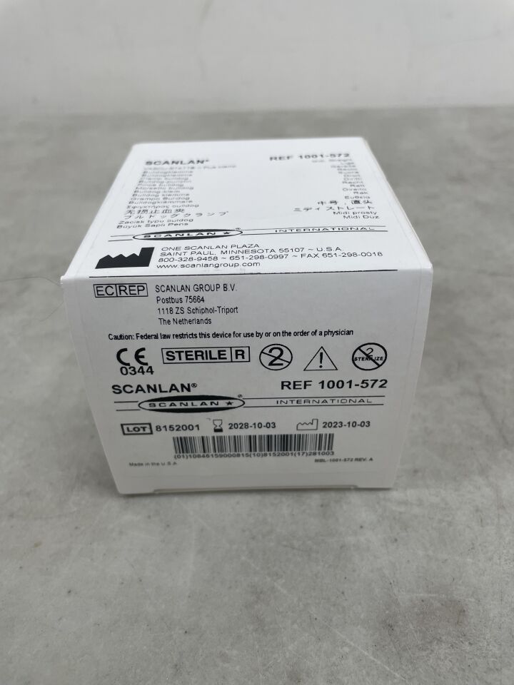 1001-572 - SCANLAN - Pinzas Bulldog Vascu-Statt II Plus, rectas, midi (2 por paquete), (caja de 5) - (Fecha de caducidad: 03/10/2028)