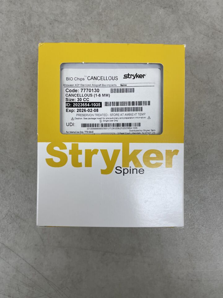 7770130 - STRYKER - BIO Chips Cancellous 1-8mm Particle Range – 30cc , ( BX/1 ) - ( Expiry Date : 2026-02-08 )