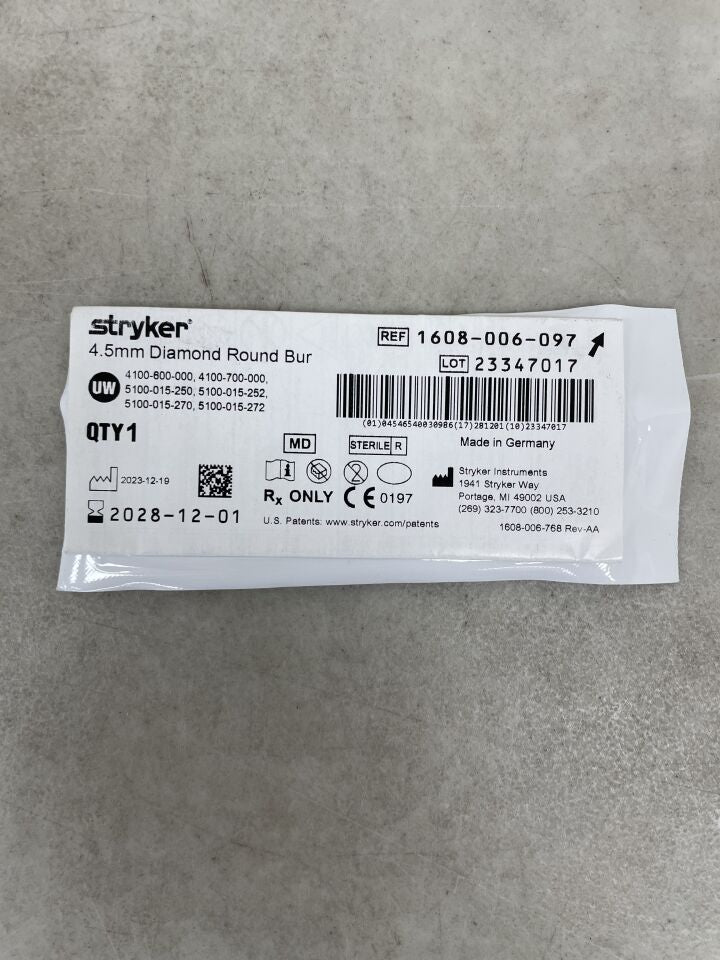 1608-006-097 - STRYKER - Coarse Diamond Round Micro Burr, 4.5 mm Head Diameter , ( EA ) - ( Expiry Date : 2028-12-01 )
