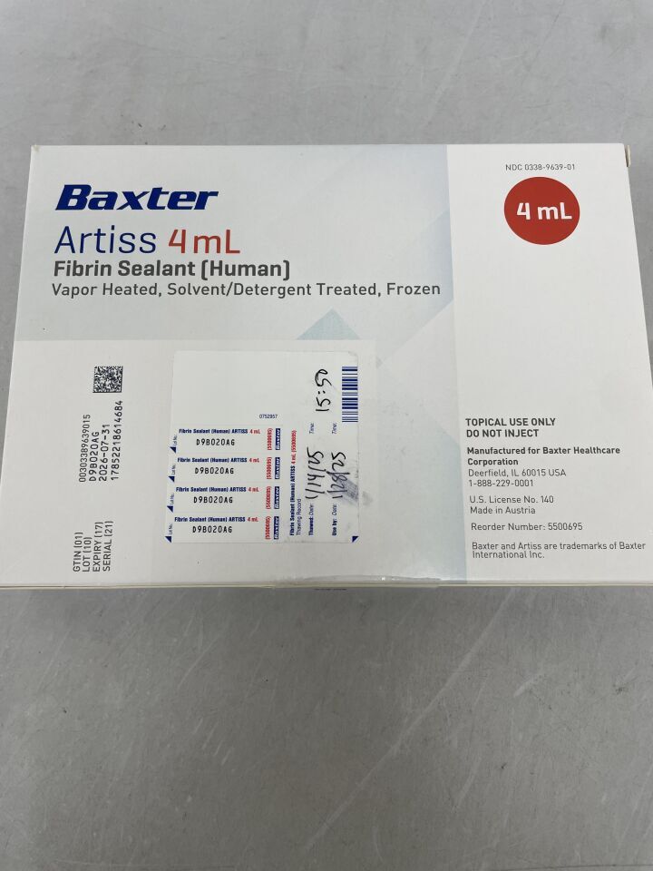 5500695 - BAXTER - ARTISS Fibrin Sealant Human Frozen Pre-Filled 4 mL Syringe with Spray Set, () - ( Expiry Date: )