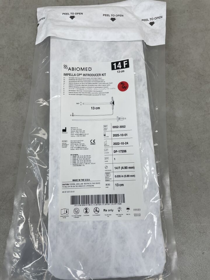 0052-3052 - ABIOMED - Introducer Kit for Impella CP - Hemostatic Peel Away Introducer System with Infusion Sideport - 14Fr x 13cm, (EA) - ( Expiry Date: 2025-10-01 )