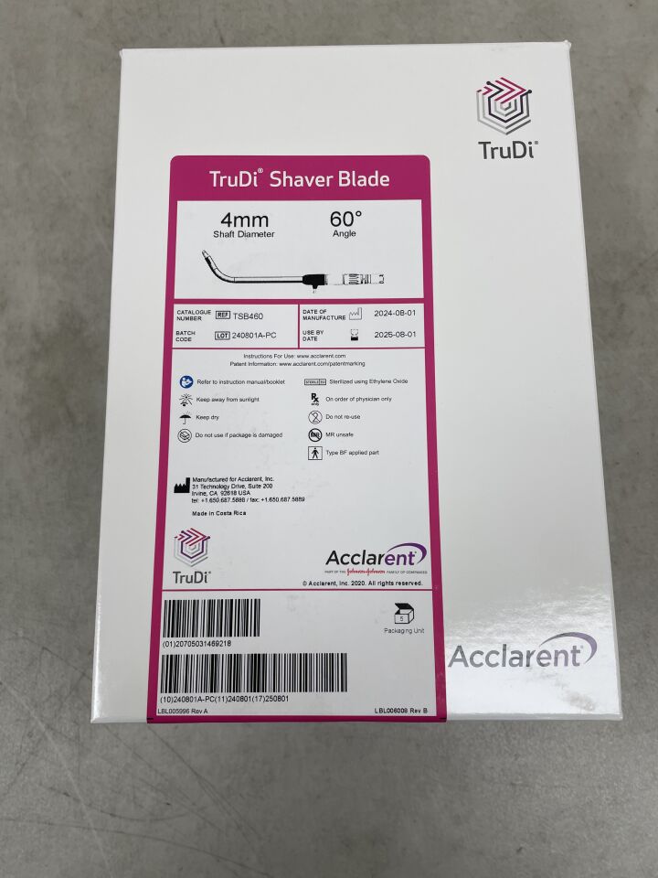 TSB460 - ACCLARENT - TruDi Double Serrated Shaver Blade, 4 mm Shaft Diameter, 60 Degree Angle, (BX/5) - ( Expiry Date: 2025-08-01 )