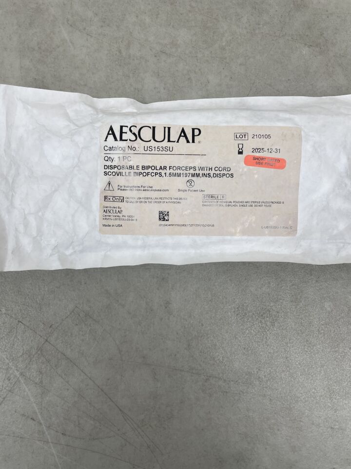 US153SU - AESCULAP - Toothed Insulated Scoville Forceps with Cord, 7-1/2 in. L x 1.5 mm W, (EA) - ( Expiry Date: 2025-12-31 )