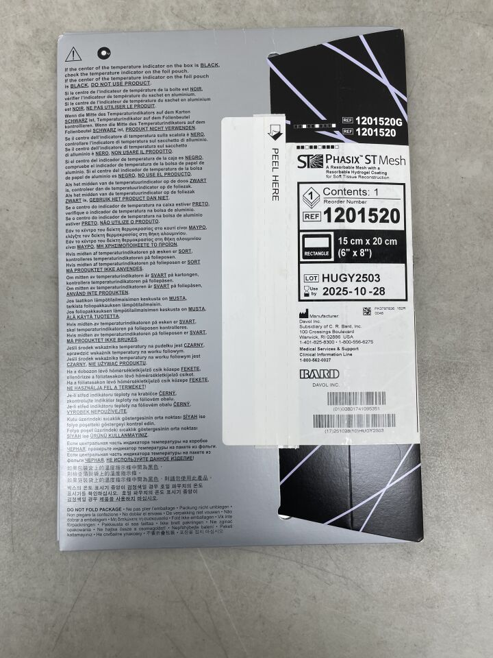 1201520 - BARD - Phasix ST Hydrogel Coating Mesh, 6 x 8 in., (BX/1) - ( Expiry Date: 2025-10-28 )