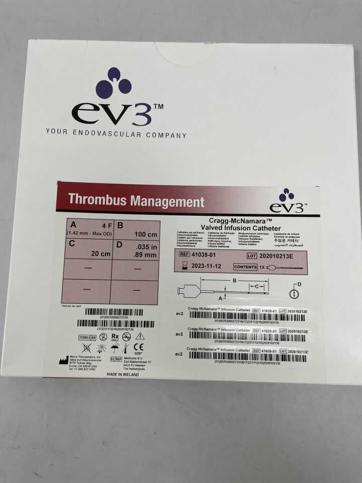 41039-01 - EV3 - Cragg-McNamara Valved Infusion Catheter 4F x 100cm x 20cm, (BX/1) - ( Expiry Date: 2025-11-06 )
