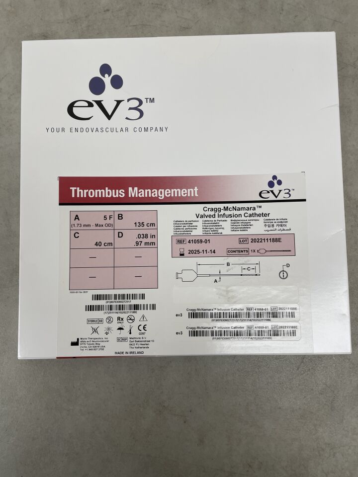 41059-01 - EV3 - Cragg-McNamara Valved Infusion Catheter, 5F x 135cm x 40cm x .038", (BX/1) - ( Expiry Date: 2025-11-14 )