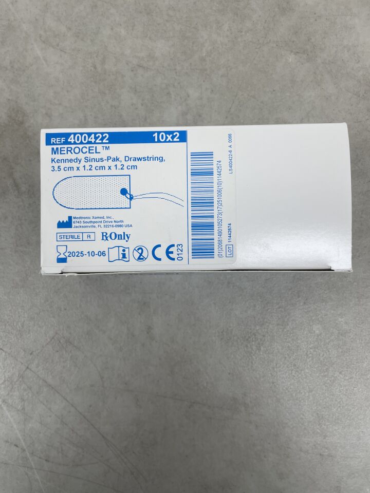 400422 - MEDTRONIC - Merocel Kennedy Sinus-Pak, Drawstring, Regular 3.5cm x 1.2cm x 1.2cm, (BX/10) - ( Expiry Date: 2025-10-06 )
