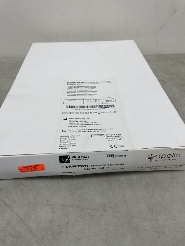 ES26165 - SLATER ENDOSCOPY - Ensizor Endoscopic Scissors 2.6mm x 2.8mm x 165cm, (BX/3)