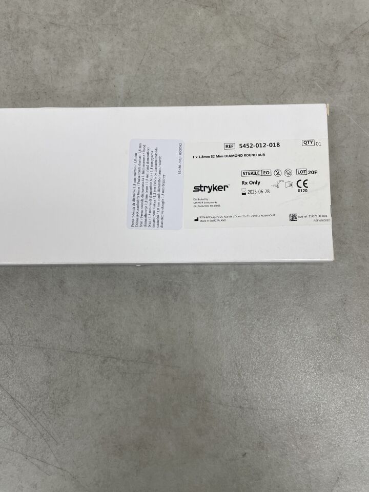 5452-012-018 - STRYKER - S2 Mini Diamond Round Bur 1mm x 1.8mm, (BX/1) - ( Expiry Date: 2025-06-28 )