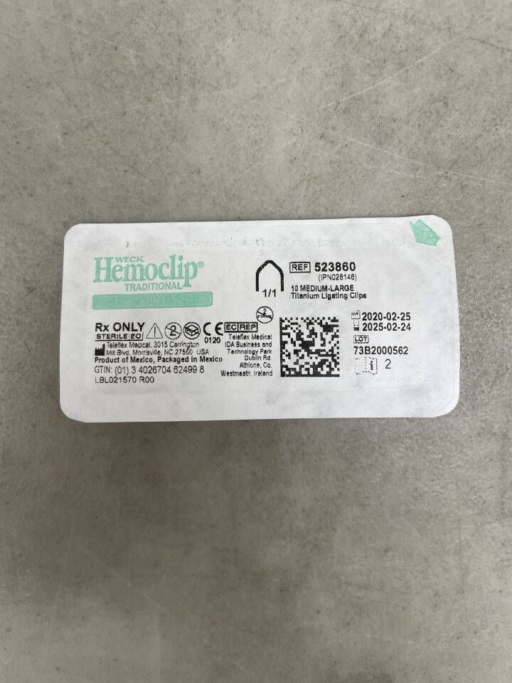 523860 - TELEFLEX - Weck Hemoclip Traditional Titanium Ligating Clips, Medium-Large (10/PK), (EA) - ( Expiry Date: 2025-02-24 )