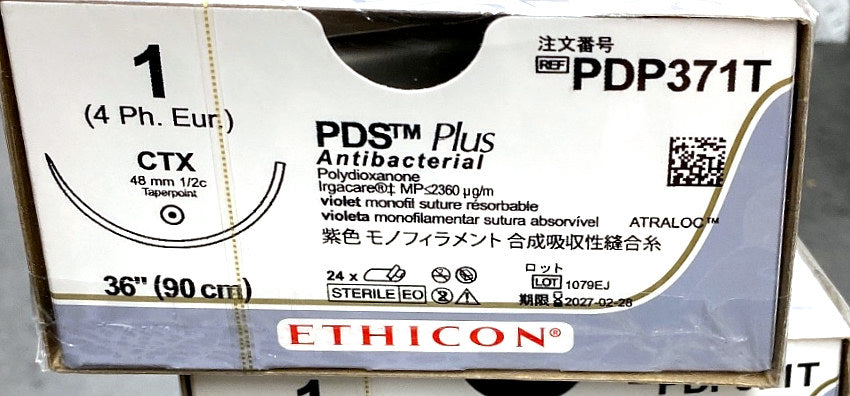 PDP371T - ETHICON - Antibacterial Violet Monofilament (Polydioxanone), Absorbable Surgical Suture, (BX/24)