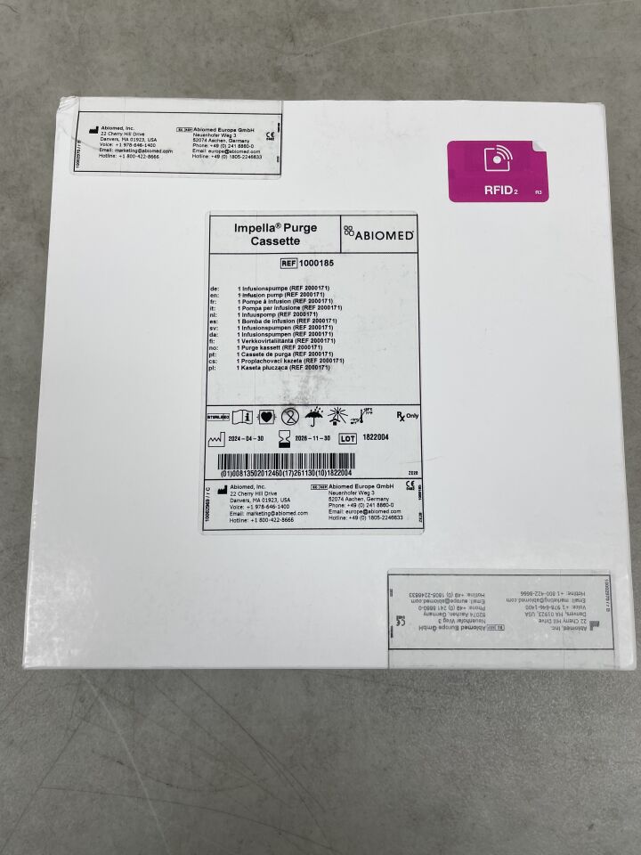 1000185 - ABIOMED - Casete de purga para el controlador Impella - Bomba de infusión (2000171) - Conector en Y retirado, (BX/1) - (Fecha de caducidad: 30/11/2026)